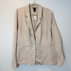 LANE BRYANT Size-28 Womens Linen Blend Blazer Lightweight Natural Beige