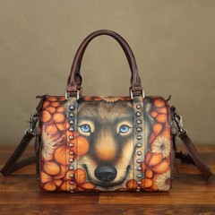 Genuine Leather Purses and Handbags Women Hand painted Crossbody Shoulder Bag