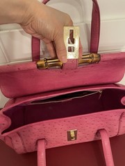 Gucci Ostrich Bullet Bamboo Gold Hardware Turn Lock Closure with Tag