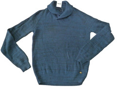 Fisherman Sweater Pullover Mens Medium Ribbed 100% Cotton Navy Blue Shawl Collar