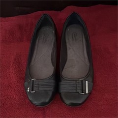Women’s Black Slip-On Flats with Buckle Accent and Round Toe