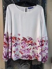 Apt. 9 White Blouse with Pink and Red Floral Border