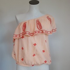 Free People Top One Shoulder Embroidered Peasant Style Bohemian Womens Medium