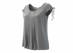 Cadeau 100% Silk Pleated Blouse Gray Short Sleeve Tie Quiet Luxury Coquette Chic