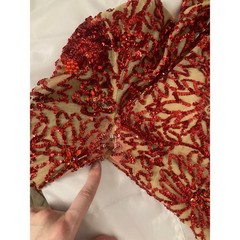 2 XS S Vintage Sherri Hill Elegant Red tan Floral Sequin beaded Dress