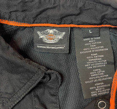 Harley-Davidson Mens L Garage Shirt Black Orange Colorblock Flames Embroidered