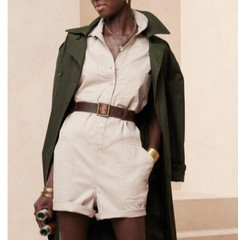NWT Banana Republic Petite RT$100 Natural Cotton Twill Utility Shorts Romper PXS