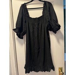 Eloquii Black Linen Blend Smocked Puff Sleeve Ruffle Mini Dress Plus Size 18/20