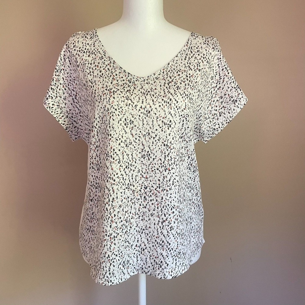 Simply Styled Womens Medium Cold Shoulder High Low Print Cream Short Sleeve Top