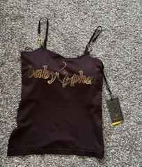 Y2K Baby Phat brown with gold rhinestone cat logo stretchy top tank One Size