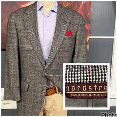 Vintage Nordstrom Camel Hair Blazer Mens 40R Classic Fit Beige/Black/Red Plaid