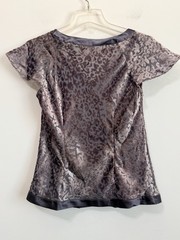 Daisy Fuentes Velvet Satin Lace Tee Top M Sheer Gray Y2K Festival Summer Party
