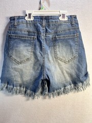 GB Women’s Blue Medium Wash Denim Cut Off Fringe Hem Zipper Pockets Size 5