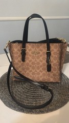 Coach Outlet Small Tote Brown/Black Logo Zip Gold Hardware Strap