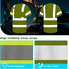 Hi Vis Shirts for Men & Women, Short Sleeve Class 3 High Visibility Safety Shirt