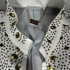 Louis Vino Blazer Jacket Mens 44R White Embellished Stretch Slim Fit Formal