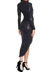 JOHN ZACK BLACK SEQUIN PLUNGE V NECK WRAP OVER DRESS