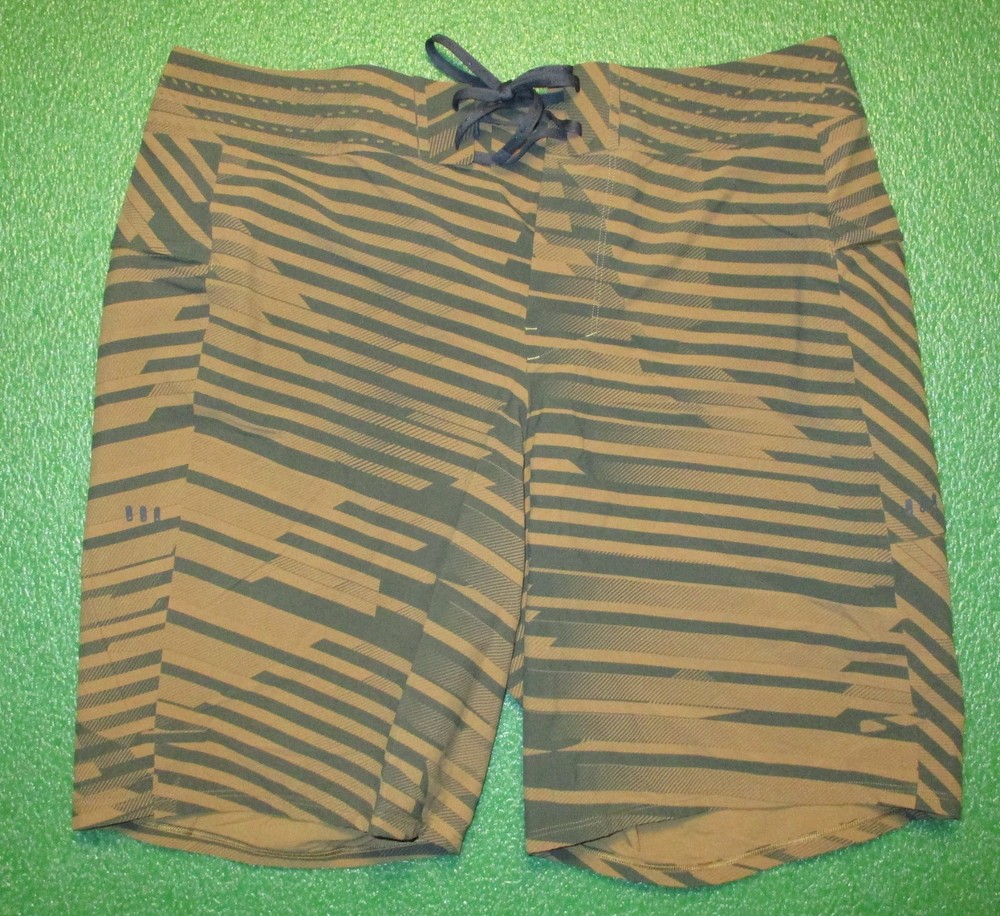 Lululemon Men’s Swim Shorts, 95% Nylon, 5% Elastane, Brown Striped, Size 32, EUC