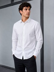 Calvin Klein Steel+ Slim Fit White Herringbone Non-Iron Dress Shirt 16 32/33