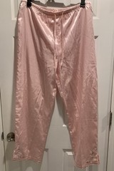 Vtg Kathryn 2 Pc Satin Pajama Set Sz L Pink Sissy Lounge floral embroidery