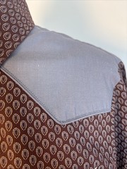 Roper Western Pearl Snap Shirt W/M Geometric Chocolate Brown Rodeo Rockabilly
