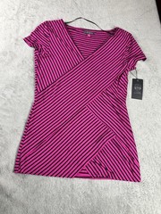 vince camuto women’s pink black striped wrap V-neck knit stretch top size S