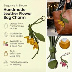 Leather Bag Charms,Flowers Leather Keychain Pendant,Portable Key Ring Yellow