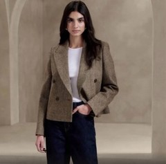 Banana Republic 4T 4 TALL Chaco Herringbone Cropped Wool Blazer $240 Jacket Coat