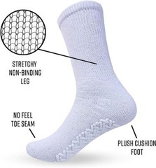 6-12 Pairs Non skid Diabetic Crew socks Non Binding Loose Fit Top Cotton Gripper