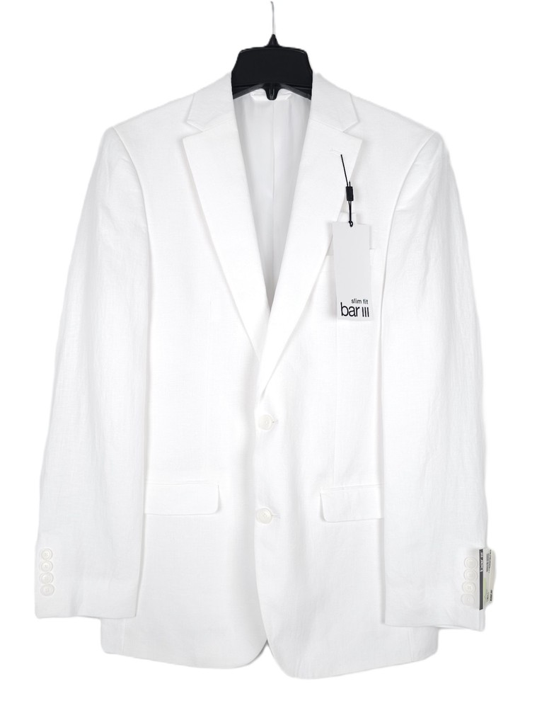 Bar III Mens Slim Fit Linen Sport Coat Blazer 40R White Solid NWT