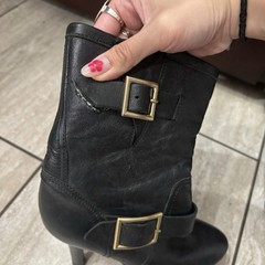 Vintage Jimmy Choo Black Leather Galen Moto Stiletto Buckle Boots US 7.5