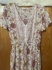 R. Vivimos Floral V-Neck Button Front Maxi Dress Women’s Size S Pink Beige