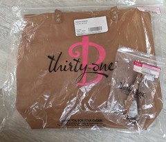 Thirty-One Large Tote Bag Brown Pebbled Monogram w/Letter B & w/ Wristlet Strap