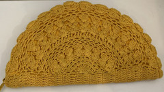 Crochet Curved Clutch Purse With Tassel Yellow Zipper Closure