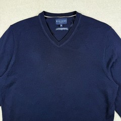 Reserve Australia Merino Wool Jumper Mens M Navy V Neck Knit Sweater Pure Wool