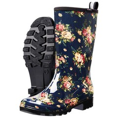 HISEA Women’s Rubber Rain Boots Mid-Calf Waterproof Glossy Printed Garden Boots
