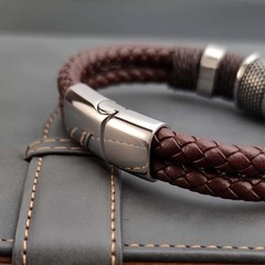 Sleek Magnetic Clasp Leather Bracelet Fits Casual & Professional Work Outfits