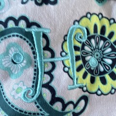 Thirty-One Paisley Tote Bag Blue Green White Zip Embroidered Initials