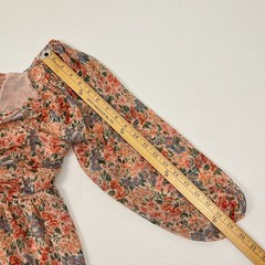 American Eagle Blouse Womens S Multi Floral Chiffon Ruched Babydoll Peasant Boho