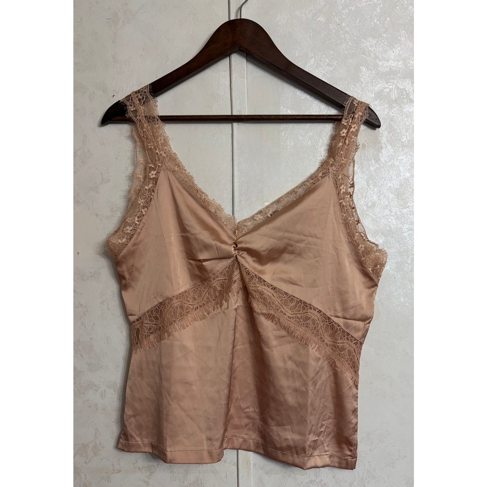 NEW Forever 21 Boudoir Coquette Romantic with Lace and Rouching Satin Cami M