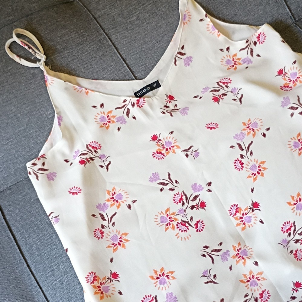 Cotton On Women’s White Floral V-Neck Cami Spaghetti Straps Chiffon S/P