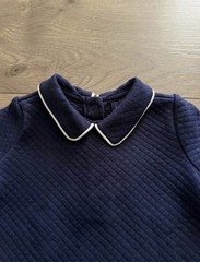Janie and Jack 0-3M Navy Quilted Collared Long Sleeve Romper One-Piece