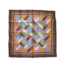SIMONE Orange Brown Pink Blue Square Scarf 27″ x 27″