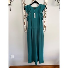 J. Crew Sleeveless Ruffle Jumpsuit In 365 Crepe Open Back Crop Hunter Green Sz 2