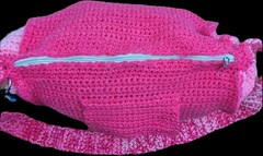 Crocheted Roomy Hand Bag 12 W 10 Tall Zipper Closure Front Pocket Pink