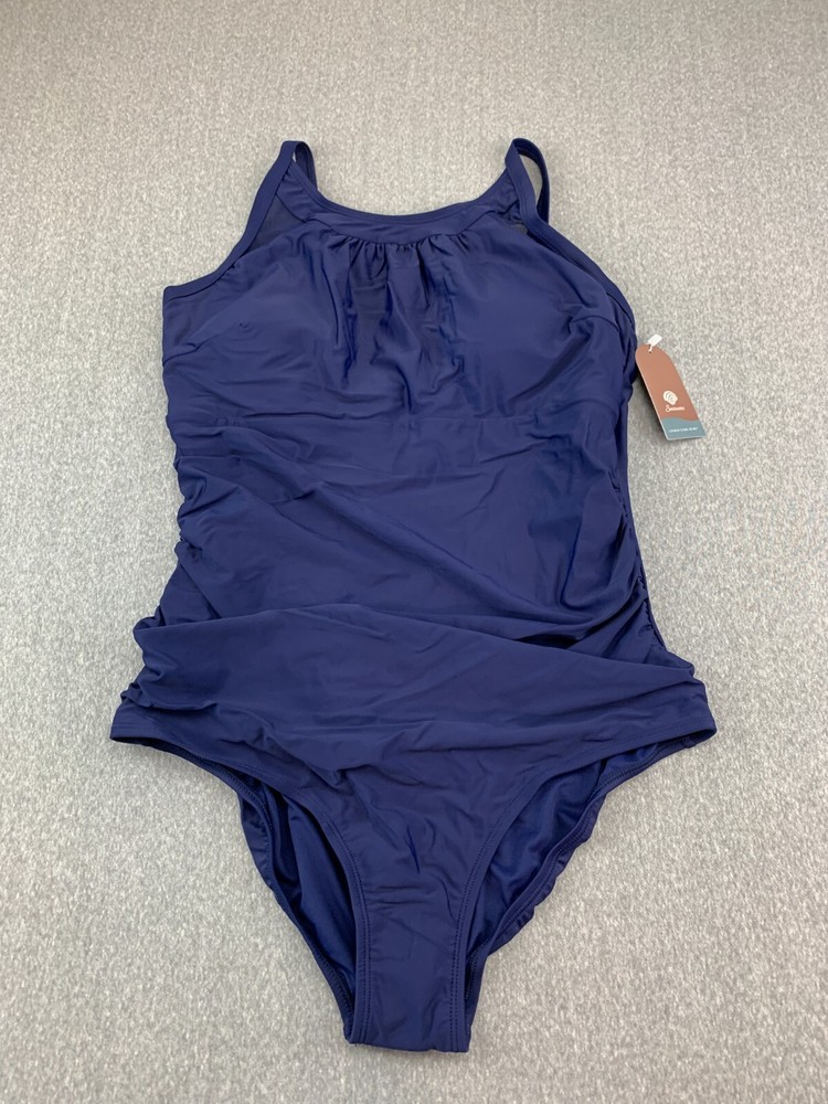 Smismivo Side Ruch Tummy Control One Piece Swimsuit Women Sz XL Blue Classic