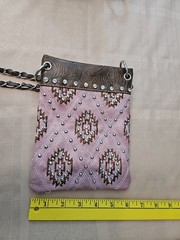 Women’s Pink Embroidered Studded Crossbody Bag Chain Strap Snap
