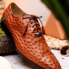 Criss Genuine Ostrich Quill Dress Oxford Shoes Brandy