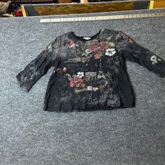 Christopher & Banks Top Womens P/XL Black Floral Paris Rhinestone 3/4 Sleeve