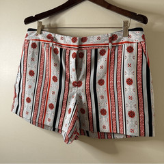 LOFT Light Blue Red Vertical Stripe Chino Shorts 10 Retro Chic Preppy Artsy